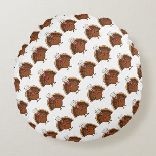 Chef Turkey Cartoon Thanksgiving Round Pillow