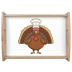 Chef Turkey Cartoon Thanksgiving Serving Tray
