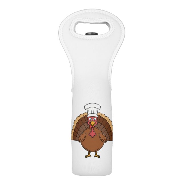 Chef Turkey Cartoon Thanksgiving Wine Bag (Front)