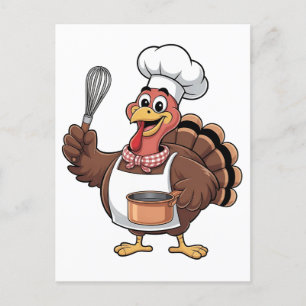 Chef Turkey Thanksgiving Cook Gobbler Holiday Postcard