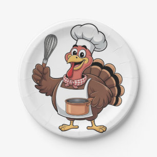 Chef Turkey Thanksgiving Cook Gobbler Paper Plates