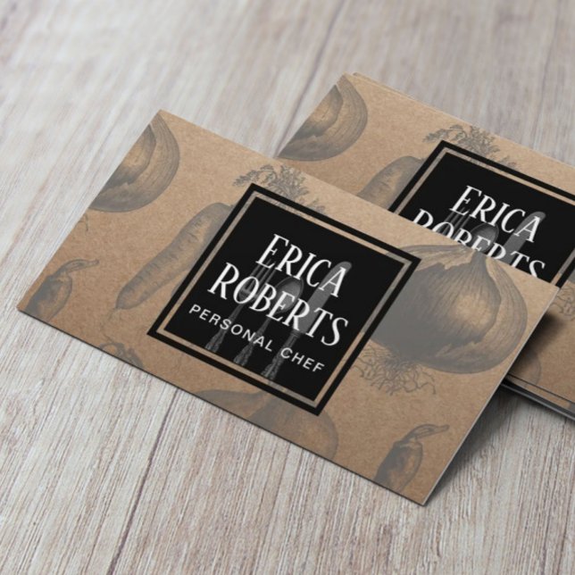 Chef Vintage Vegetable illustration Rustic Kraft Business Card (Creator Uploaded)