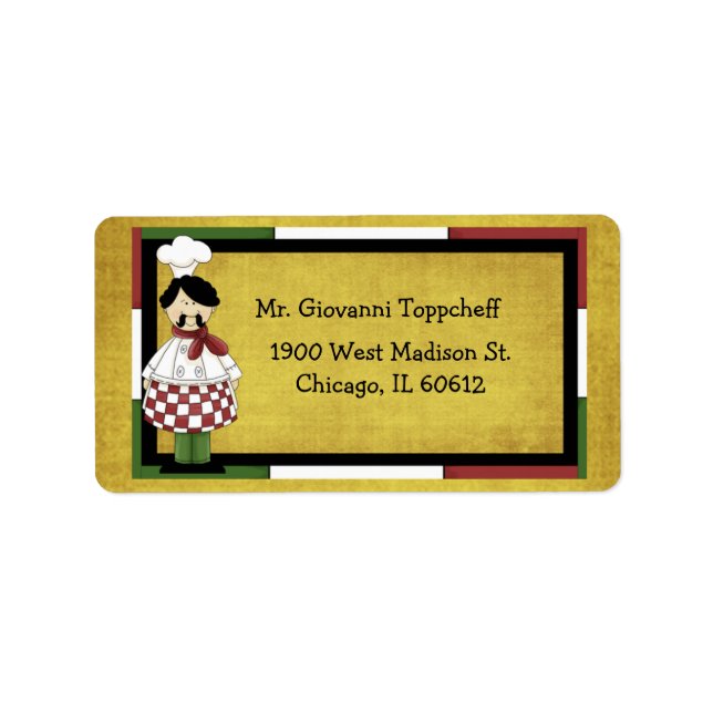 Chef Wearing Red Checkered Apron Label (Front)