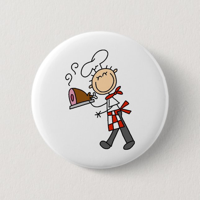 Chef with Baked Ham Button (Front)