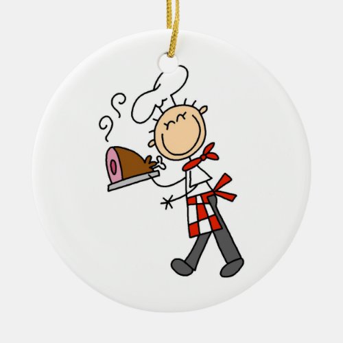 Chef With Baked Ham Ceramic Ornament