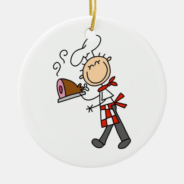 Chef With Baked Ham Ceramic Ornament (Front)