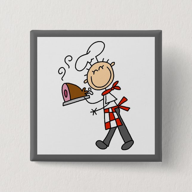 Chef With Baked Ham Pinback Button (Front)
