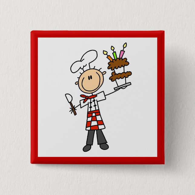 Chef With Birthday Cake Button (Front)