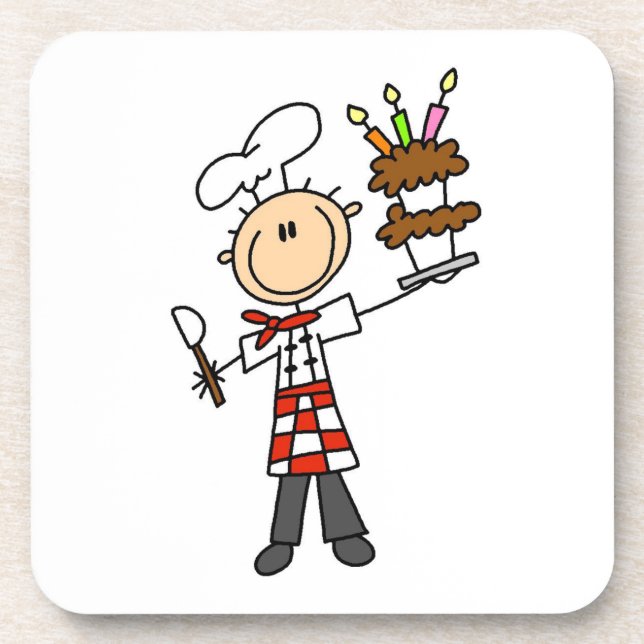 Chef With Birthday Cake Drink Coaster (Front)