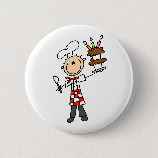 Chef With Birthday Cake Pinback Button (Front)