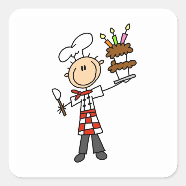Chef With Birthday Cake Square Sticker (Front)