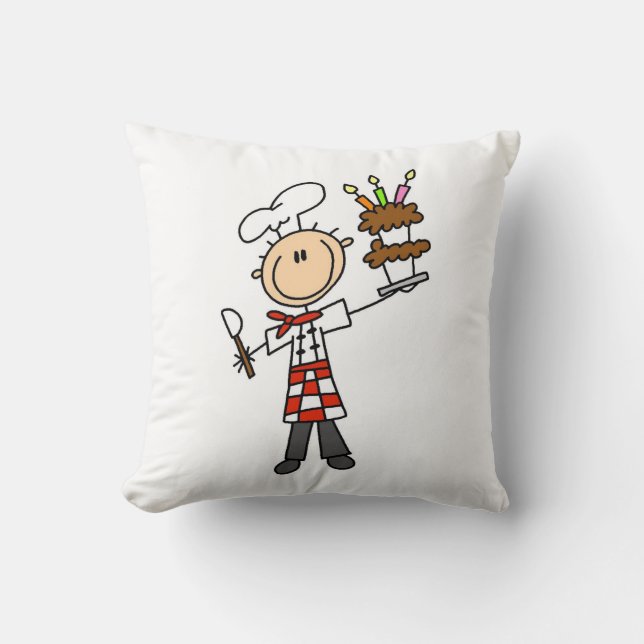 Chef With Birthday Cake Throw Pillow (Front)