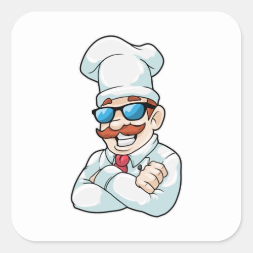 Chef with Chefs hat  funny Sunglasses Square Sticker