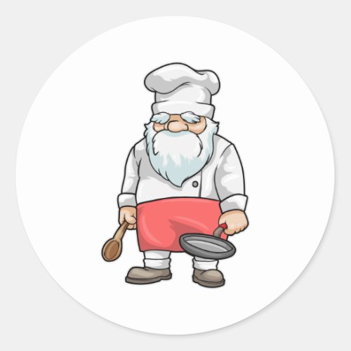 Chef with Chefs hat Pan  Wooden spoon Classic Round Sticker