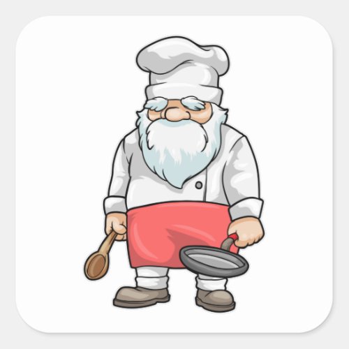 Chef with Chefs hat Pan  Wooden spoon Square Sticker