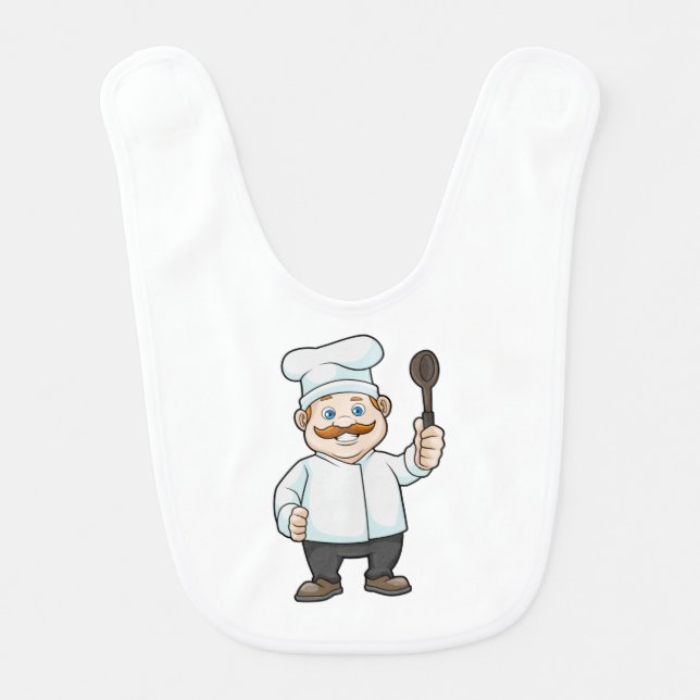Chef with Chef's hat & Soup spoon Baby Bib (Front)