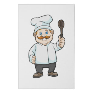 Chef with Chef's hat & Soup spoon Faux Canvas Print