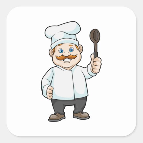 Chef with Chefs hat  Soup spoon Square Sticker