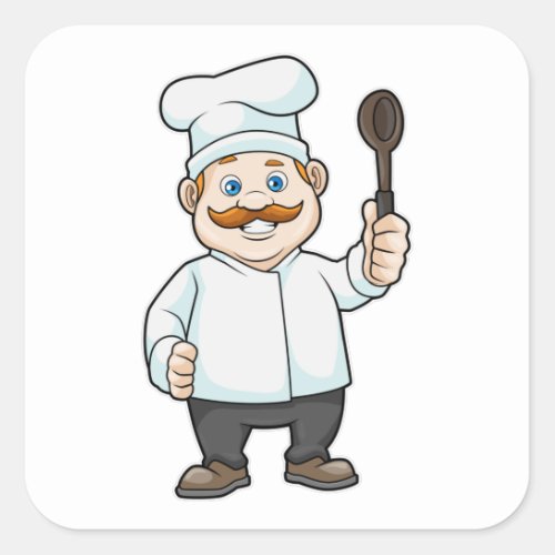 Chef with Chefs hat  Soup spoon Square Sticker