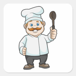 Chef with Chef's hat & Soup spoon Square Sticker