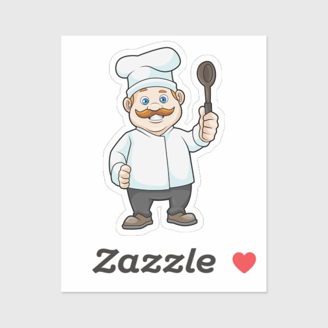 Chef with Chef's hat & Soup spoon Sticker (Sheet)