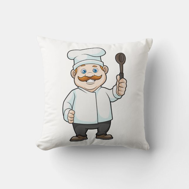 Chef with Chef's hat & Soup spoon Throw Pillow (Front)