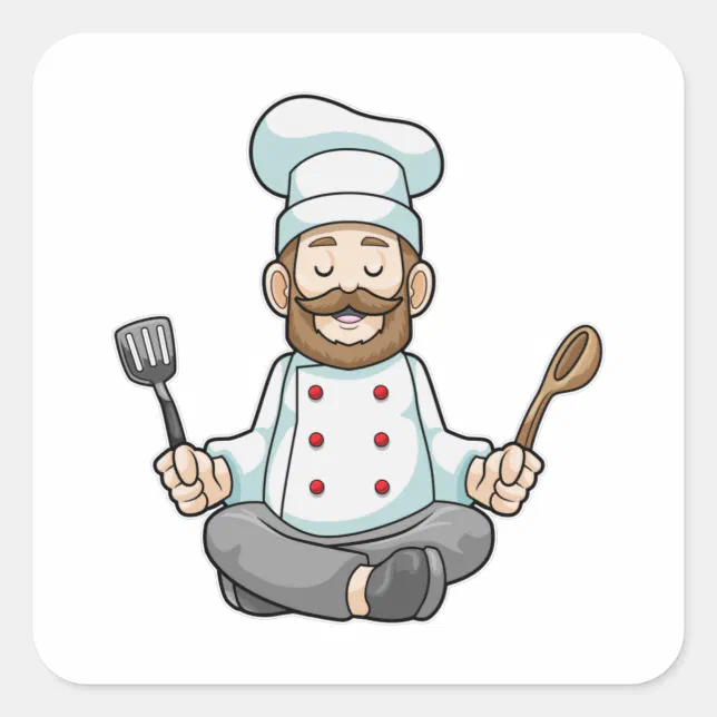 Kitchen Apron Sticker Chef with Cooking apron at Yoga Square Sticker | Zazzle