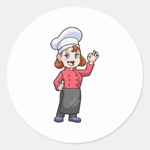 Chef with Cooking apron Classic Round Sticker