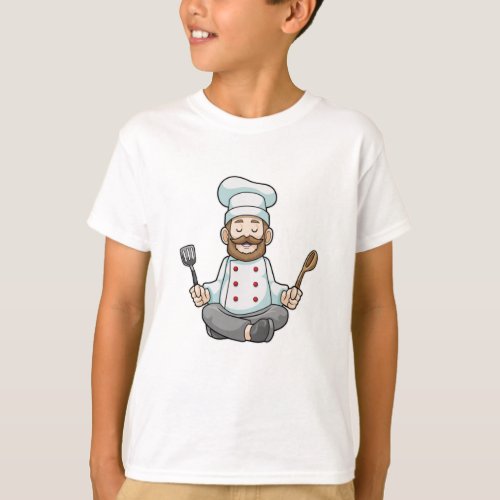 Chef with Cooking apron  Wooden spoon at Yoga T_Shirt