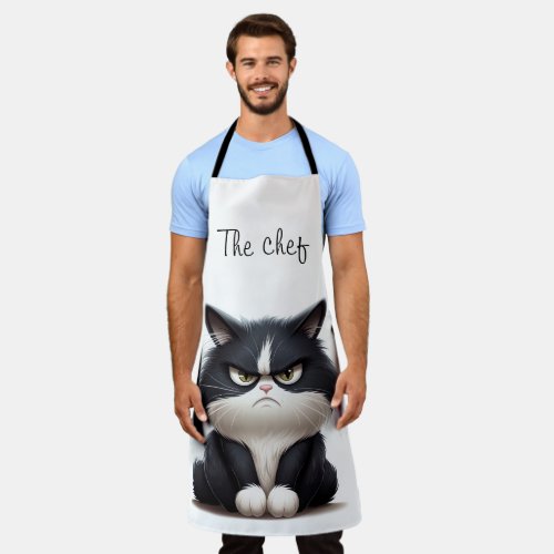 Chef with grumpy cat  apron