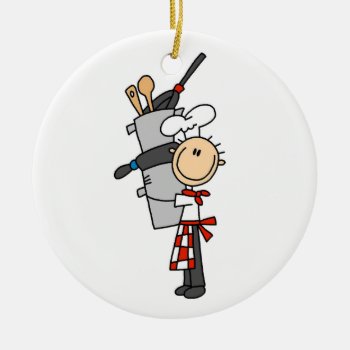 Chef With Pots And Pans Ceramic Ornament by stick_figures at Zazzle