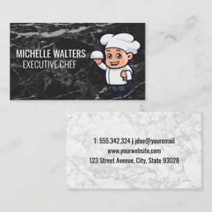 Chef with Serving Platter   Marble  Business Card