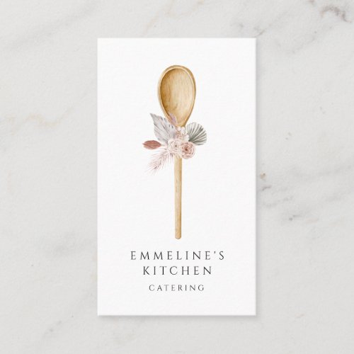 Chef Wooden Spoon With Floral Catering Business Card