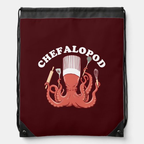 Chefalopod  Octopus Chef Funny Pun Drawstring Bag