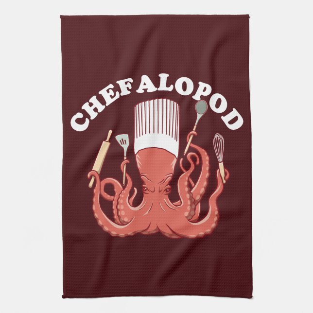 Chefalopod | Octopus Chef Funny Pun Kitchen Towel (Vertical)