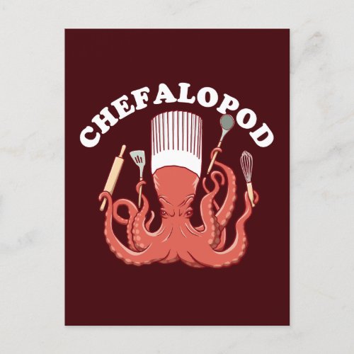 Chefalopod  Octopus Chef Funny Pun Postcard