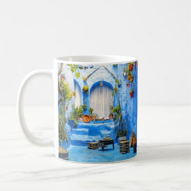 Chefchaouen Blue City Morocco Painting Bohemian Coffee Mug (Left)