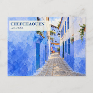 Chefchaouen Blue Lane Watercolor Morocco Postcard