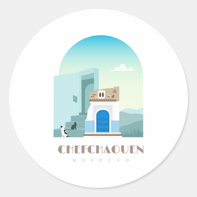 Chefchaouen city morocco Skyline Classic Round Sticker (Front)