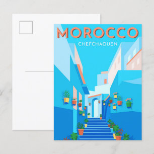 Chefchaouen Morocco Vintage Travel Illustration Postcard