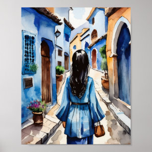 Chefchaouen Morocco Watercolor Poster