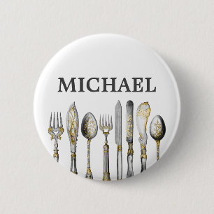 Chefs catering business cutlery pinback button
