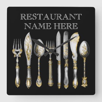 Chefs Catering Business Cutlery Square Wall Clock by mensgifts at Zazzle
