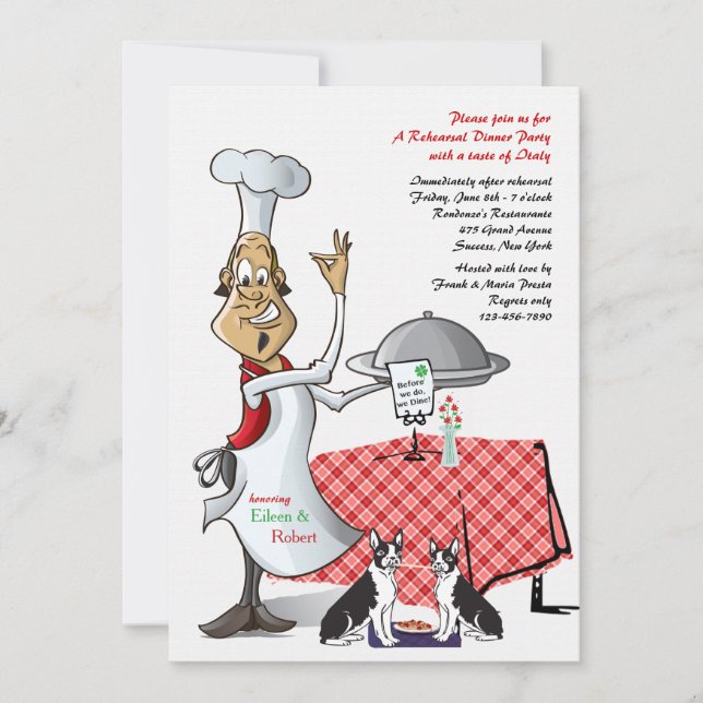 Chef's Choice Rehearsal Dinner w/Dogs Customized Invitation (Front)