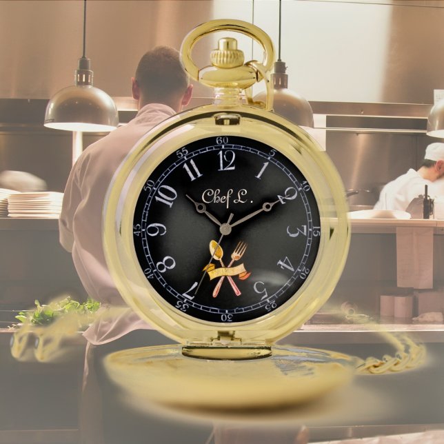 Chef's golden  spoon&fork -  add name pocket watch (Creator Uploaded)