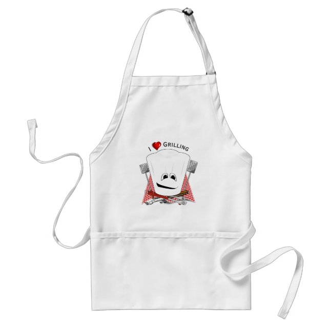 Chefs Hat and BBQ Tools Grilling Adult Apron (Front)