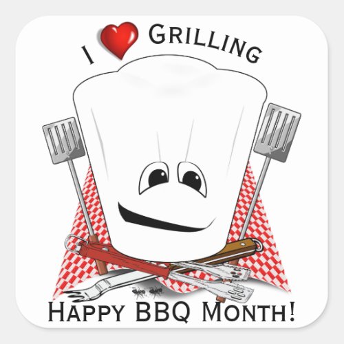 Chefs Hat and BBQ Tools Grilling Square Sticker