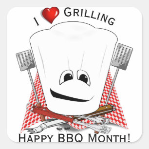 Chefs Hat and BBQ Tools Grilling Square Sticker