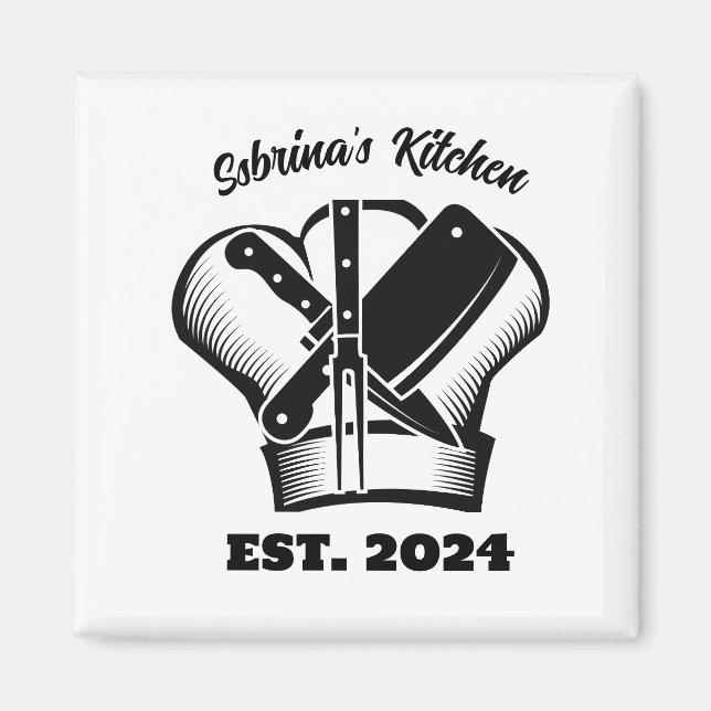 Chef's Hat and Knife Customizable Kitchen Magnet (Front)