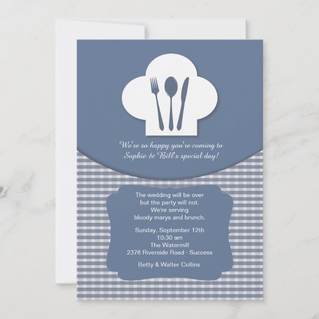 Chef's Hat (Blue) Post Wedding Brunch Invitation (Front)